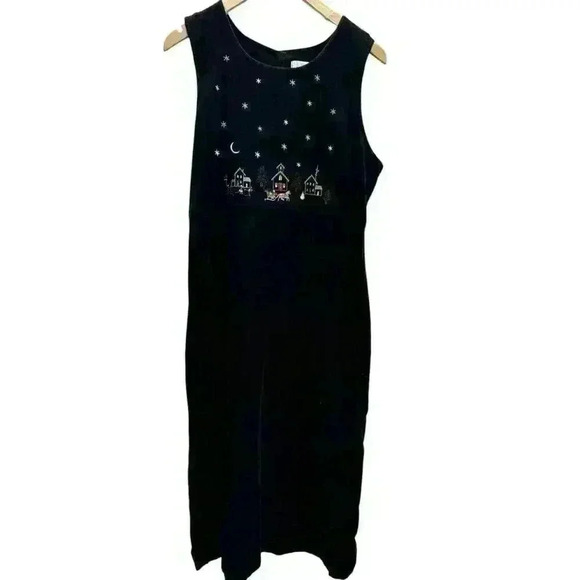 Christopher & Banks Embroidery Medium Blue Corduroy Christmas Village Jumper - Picture 1 of 12